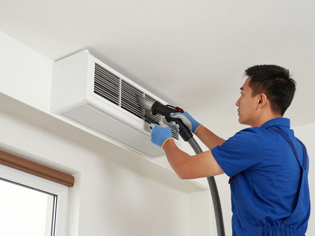 Air duct cleaning service being performed in Lake Geneva residence