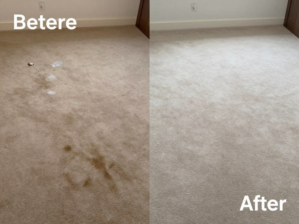 Before and after comparison of carpet cleaning showing time efficiency