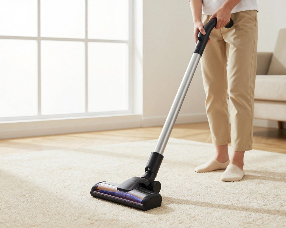 HEPA vacuum cleaning carpet between professional cleanings in Lake Geneva home