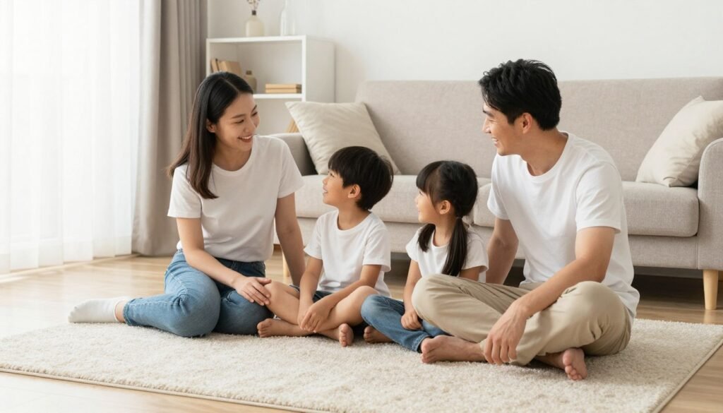 Happy family breathing easier after professional carpet cleaning in Lake Geneva Wi home