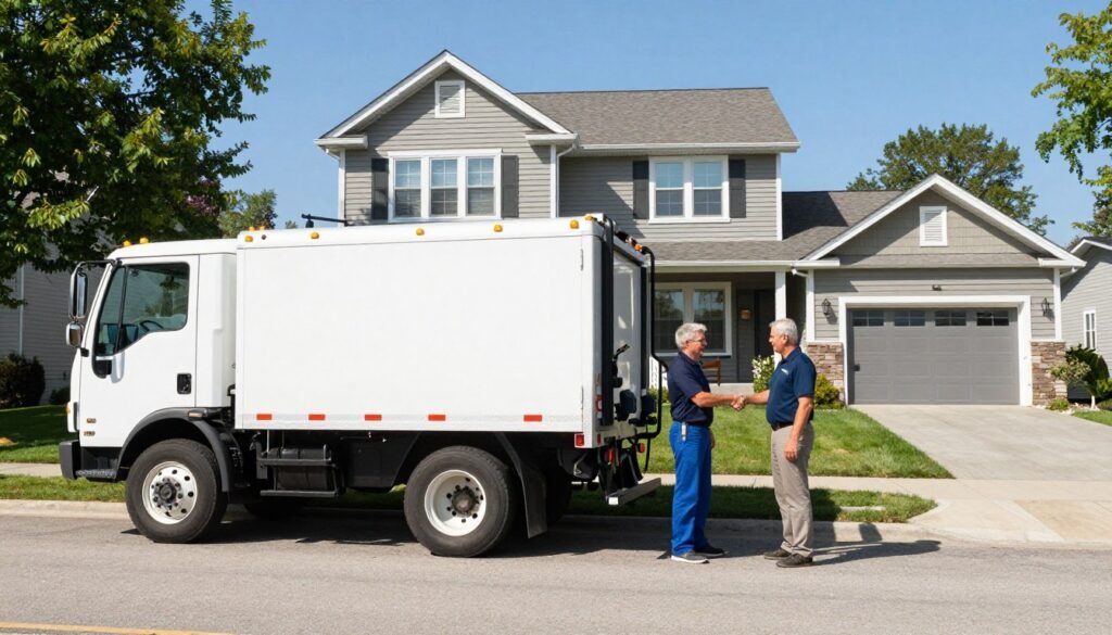 Lake Geneva Carpet Cleaning truck and satisfied homeowner