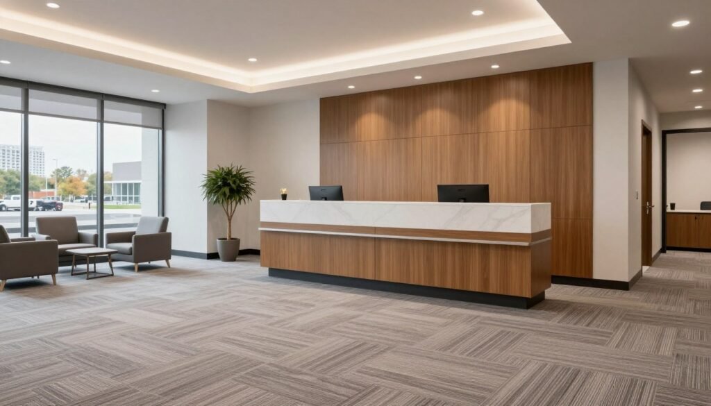 Professional business reception area with immaculate clean carpets