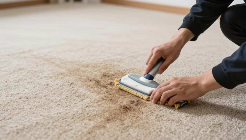 Professional stain removal treatment on commercial carpet
