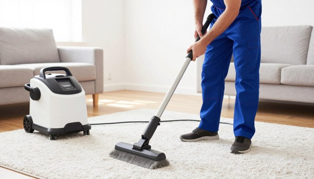 Step-by-step carpet cleaning process in Lake Geneva Wi home showing professional quality