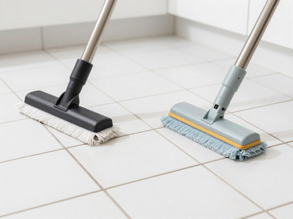 Truck-mounted equipment cleaning tile and grout in Lake Geneva home