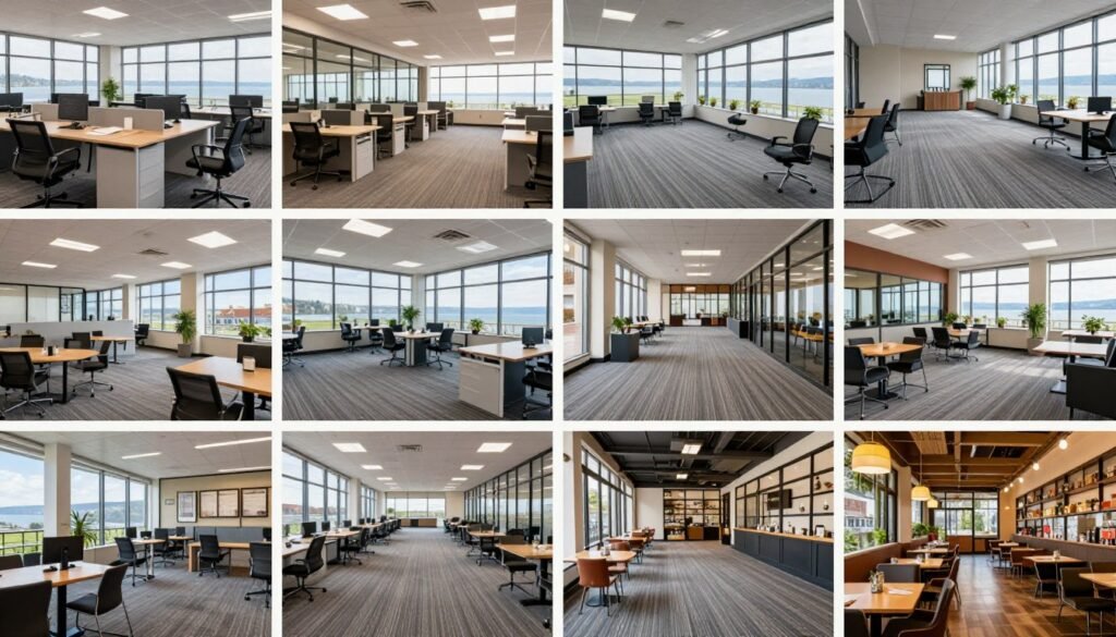 Various Lake Geneva commercial spaces with clean professional carpets
